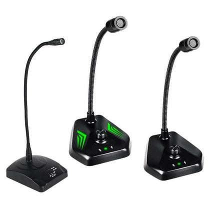 Gooseneck Condenser Microphone for Desktop Computers with USB Interface showing adjustable 360-degree gooseneck and sturdy base for meetings and recordings