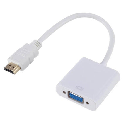HD 1080P HDMI to VGA Converter for Monitors and Projectors white adapter cable connecting HDMI plug to VGA port for PC, projector, gaming console