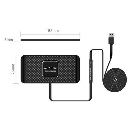 C1 15W Car Wireless Charger With Anti-Skid Mat And Cable - compact 158x75mm silica gel anti-skid pad with USB cable and 15W Qi charging