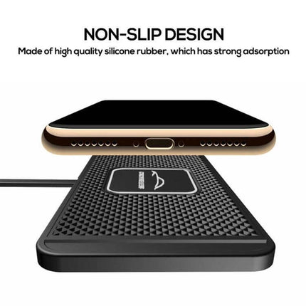 C1 15W Car Wireless Charger With Anti-Skid Mat And Cable showing non-slip silicone mat and phone ready for Qi charging