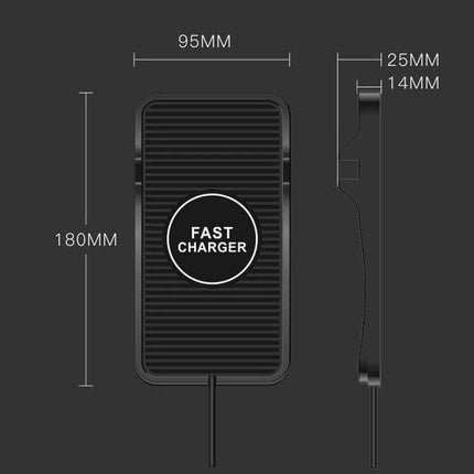 C7 Car Navigation Pad 2 In 1 Wireless Charger For Phone showing top and side dimensions 95mm x 180mm with FAST CHARGER pad