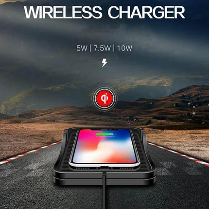 C7 Car Navigation Pad 2 In 1 Wireless Charger For Phone shown on dashboard with Qi 5W 7.5W 10W charging and phone placed on silicone pad