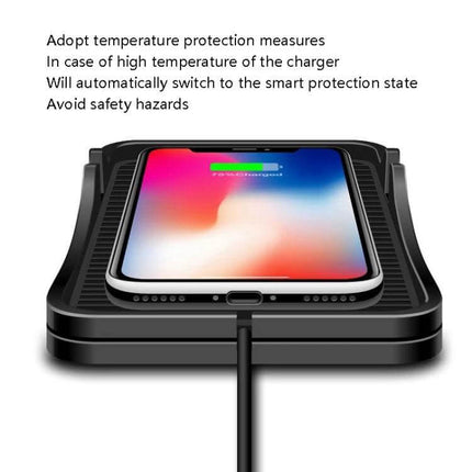 C7 Car Navigation Pad 2 In 1 Wireless Charger For Phone on dashboard showing phone charging with temperature protection and USB cable
