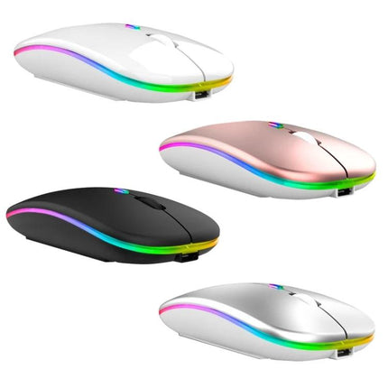 Wireless Mouse for Smooth Computer and Laptop Navigation slim wireless mouse with RGB light and dual connectivity in white black rose gold
