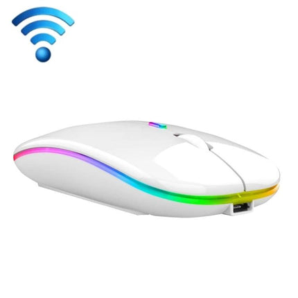 Wireless Mouse for Smooth Computer and Laptop Navigation - white ergonomic wireless mouse with RGB trim and dual connectivity for PCs and laptops