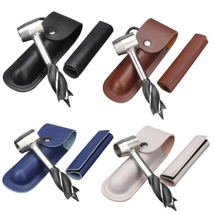 Outdoor Survival Punch Drill Bit Tool Set, Stainless Steel compact hammer and drill bit with leather pouch in multiple colors for outdoor use