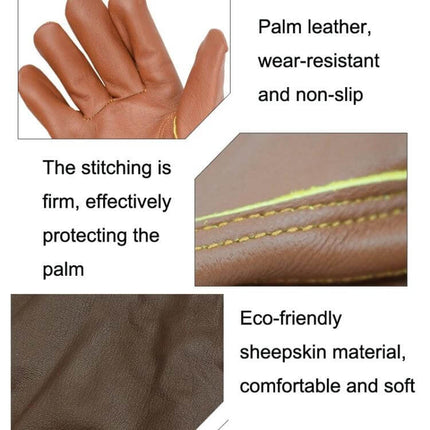 Floral Garden Cut-Resistant Leather Gloves, Sizes S to XL brown sheepskin palm leather close-up showing firm stitching and non-slip wear-resistant surface