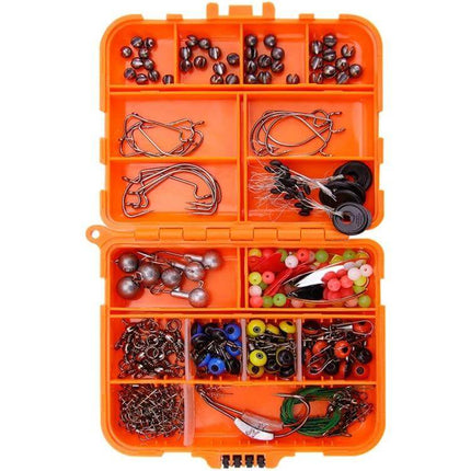 Road Squid Hook Accessories Set Orange 213 Pieces for Sea Fishing - compact orange ABS box with hooks, sinkers, swivels and rigging components