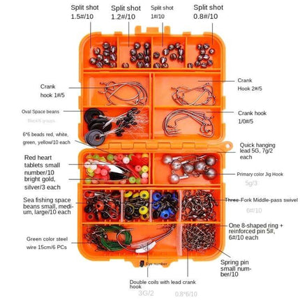 Road Squid Hook Accessories Set Orange 213 Pieces for Sea Fishing — orange 213-piece ABS box with crank hooks, split shots, beads and rigging components