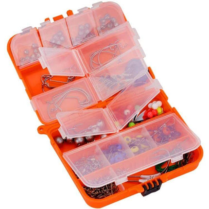 Road Squid Hook Accessories Set Orange 213 Pieces for Sea Fishing - open orange ABS box showing 213 sea fishing hooks, beads and rigging components