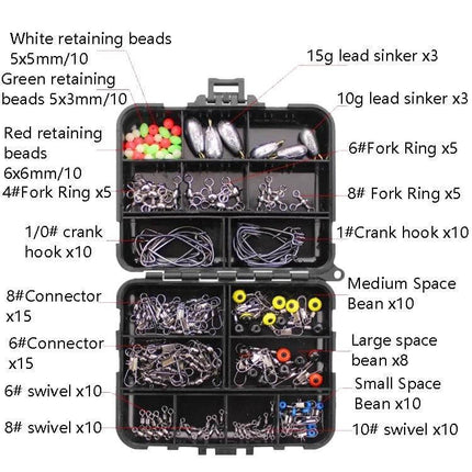 Road Squid Hook Accessories Set 160-Piece for Sea Fishing organized ABS storage box with hooks, sinkers, beads and rigs for shore or boat fishing