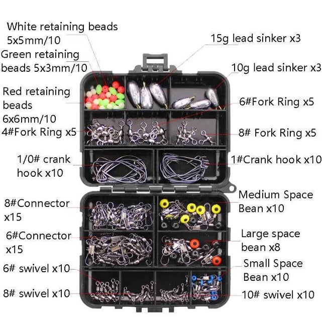 Road Squid Hook Accessories Set 160-Piece for Sea Fishing organized ABS storage box with hooks, sinkers, beads and rigs for shore or boat fishing