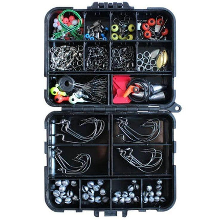 Road Squid Hook Accessories Set 160-Piece for Sea Fishing in organized ABS storage box showing hooks, weights, swivels and colorful saltwater fishing tackle