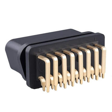 Connector for Everyday Car Diagnostic and Maintenance Needs small black OBD-II plug-and-play connector with gold pins for home engine code checks