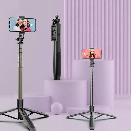 Extendable Selfie Stick for Travel and Daily Moments on tripod capturing group and solo photos, compact folded and extended views