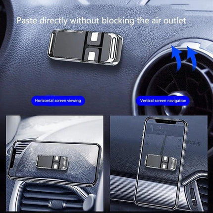 S15 Magnetic Aluminum Alloy Bracket Car Cable Storage Holder mounted on car dashboard near air vent, silicone contact and magnet visible