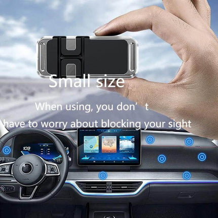 S15 Magnetic Aluminum Alloy Bracket Car Cable Storage Holder mounted on dashboard holding charging cable, compact aluminum alloy design