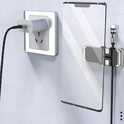 S15 Magnetic Aluminum Alloy Bracket Car Cable Storage Holder mounted on dashboard holding phone and cable with silicone pad and transparent adhesive