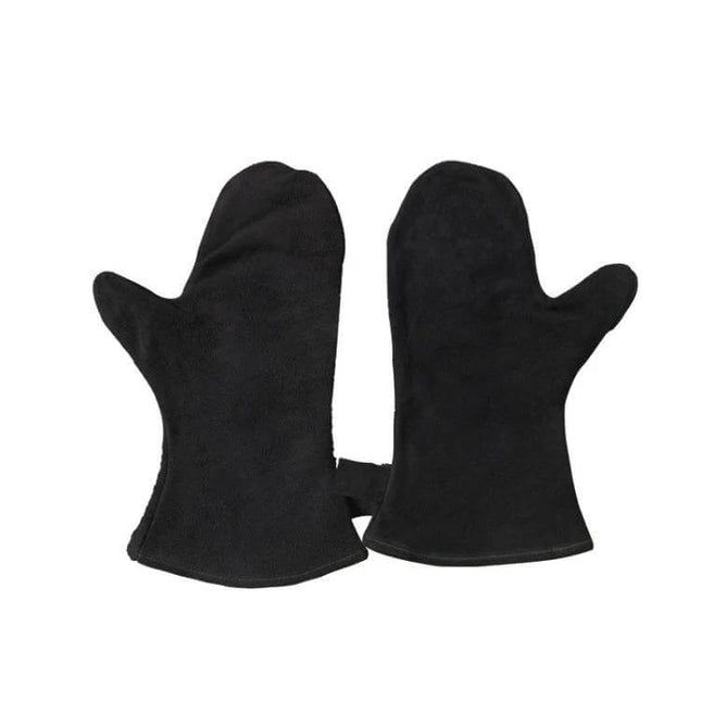 Outdoor BBQ Leather Heat-Insulating Gloves For Grilling - black second-layer cowhide mitts for grilling, welding and handling hot dishes