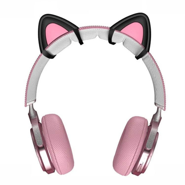 Silicone Cat Ear Headphone Clips In Black Or White For Kids on pink over-ear headphones, removable silicone cat ears