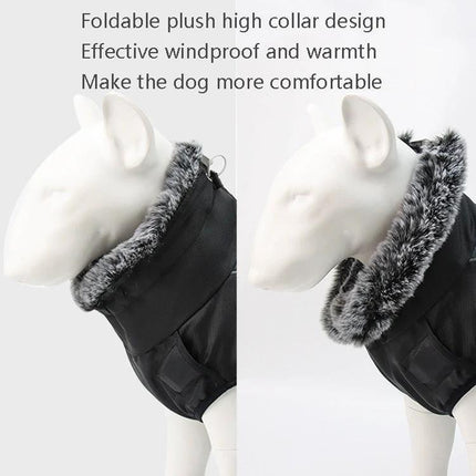 Comfortable Dog Coat for Large Breeds' Winter Walks - black foldable plush high collar dog coat for warmth and windproof protection