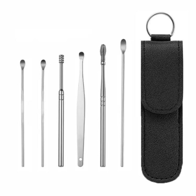 6 In 1 Stainless Steel Ear Pick Set For Ear Cleaning With Leather Case