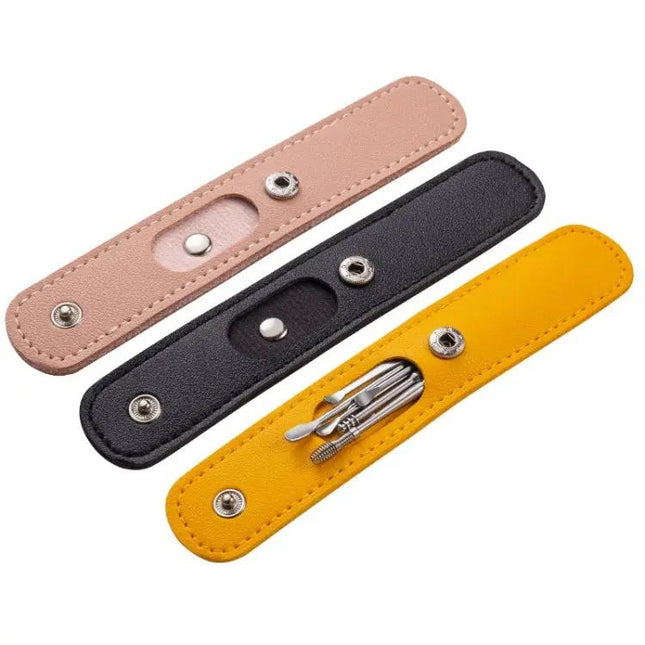 6 In 1 Stainless Steel Ear Pick Set For Ear Cleaning With Leather Case