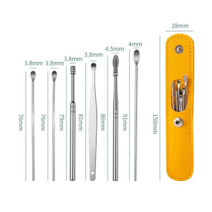 6 In 1 Stainless Steel Ear Pick Set For Ear Cleaning With Leather Case