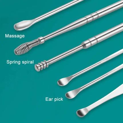 6 In 1 Stainless Steel Ear Pick Set For Ear Cleaning With Leather Case