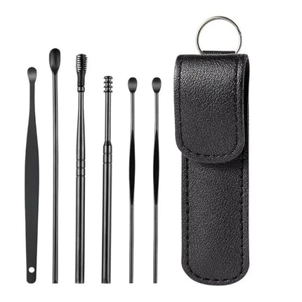 6 In 1 Stainless Steel Ear Pick Set For Ear Cleaning With Leather Case