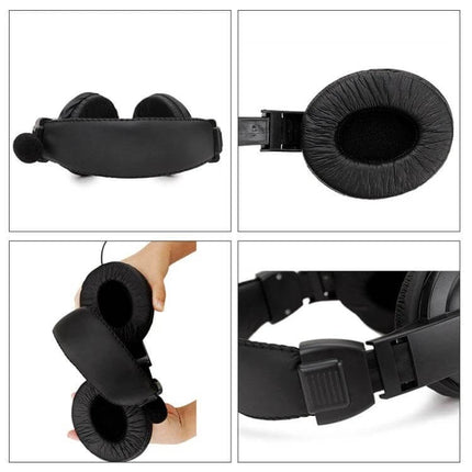 Soyto Ergonomic Gaming Headset Comfort Fit For PC And PS4 shown with breathable tanned leather earmuffs and adjustable headband
