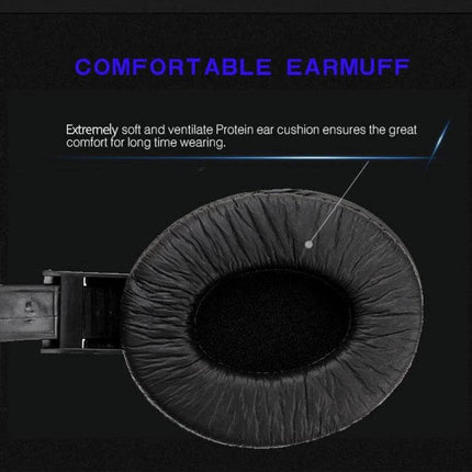 Soyto Ergonomic Gaming Headset Comfort Fit For PC And PS4 showing breathable tanned leather comfortable earmuff close-up