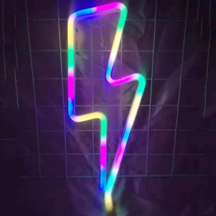 Neon LED Modeling Lamp Night Light For Indoor And Outdoor Use USB Powered - rainbow lightning bolt neon tube wall decor, USB or battery powered