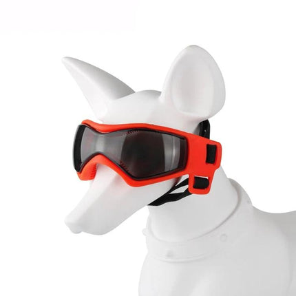 Sunglasses for Dogs During Outdoor Walks and Playtime - red protective dog goggles shielding eyes from sun and wind