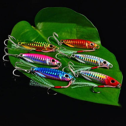 Proberos Iron Plate Lead Lure For Night Fishing 10g - reflective colorful iron plate night fishing jig on green leaf, anti-rust streamlined design