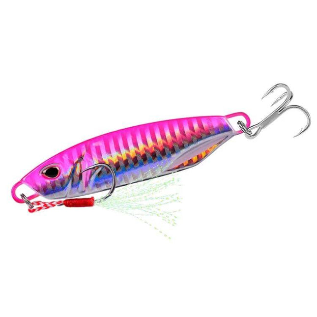Lead Fishing Lure 40g Reflective Iron Plate For Night Fishing - pink high-reflective lead lure with treble hooks for night shore and boat trolling