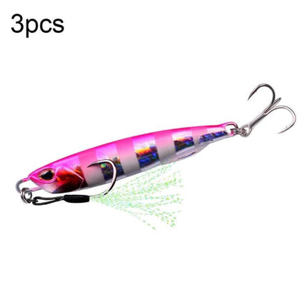 Simulation Metal Sea Fishing Bait 10g For Saltwater Anglers - pink reflective metal lure with treble hook and feather skirt
