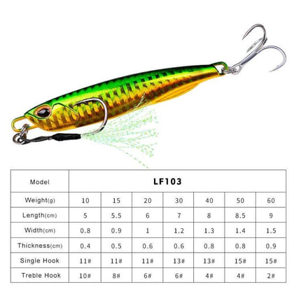 Simulation Metal Sea Fishing Bait 40g For Saltwater - high-reflectivity conical metal lure, corrosion-resistant finish, treble and single hooks