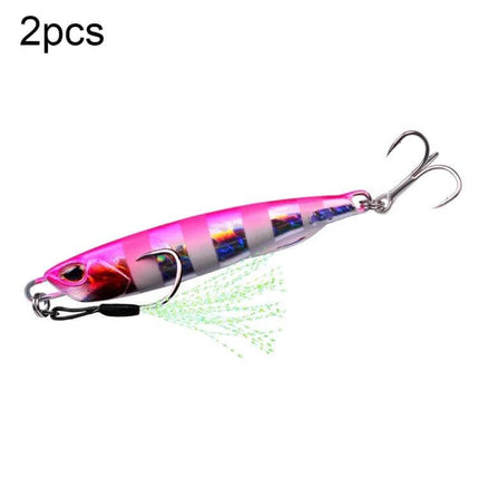 Simulation Metal Sea Fishing Bait 40g For Saltwater – pink high-reflectivity corrosion-resistant metal lure with treble hooks for night and deep-water fishing