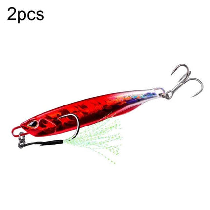 Simulation Metal Sea Fishing Bait 40g For Saltwater red reflective conical metal lure with treble hooks and feathered assist for night/deep fishing