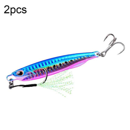 Simulation Metal Sea Fishing Bait 40g For Saltwater - blue pink reflective conical metal lure with treble hooks, corrosion-resistant finish, ideal for night and deep-water fishing