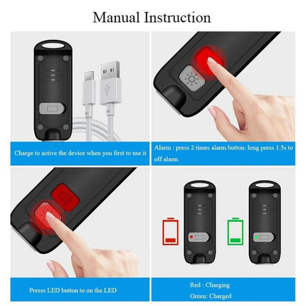 Portable Rechargeable Alarm for Personal Safety Emergencies — compact rechargeable personal alarm with loud siren and flashing LED for walking alone or crowded areas
