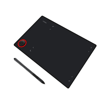VINSA Drawing Tablet for Digital Art on Mobile Devices showing black tablet, stylus, USB-connected responsive surface and pressure-sensitive controls