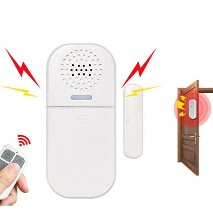 Remote Magnetic Door Alarm with Light and Sound Alert white wireless sensor and remote for home door monitoring, audible and visual alert