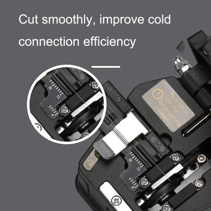 High Precision Fiber Cleaver for Optical Fiber Installation showing automatic knife back and precise cutting mechanism for technicians