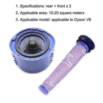Dyson V6 Replacement Filter Accessories, 3-in-1 Set - purple front and rear replacement filters for Dyson V6, fits 10-20 sqm spaces