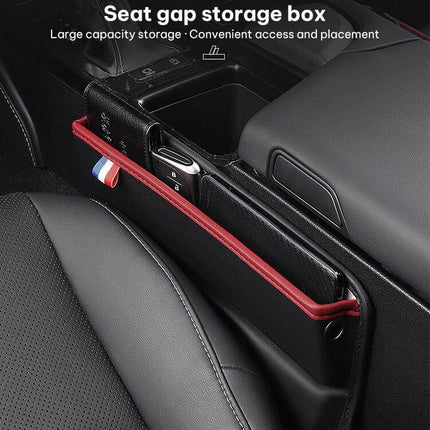 SUSISUN Car Seat Slit Storage Box Black For Organized Car Essentials — black artificial leather seat gap organizer holding keys, coins, cords