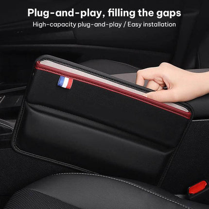 SUSISUN Car Seat Slit Storage Box Black For Organized Car Essentials - black artificial leather seat gap organizer holding keys, coins, cords