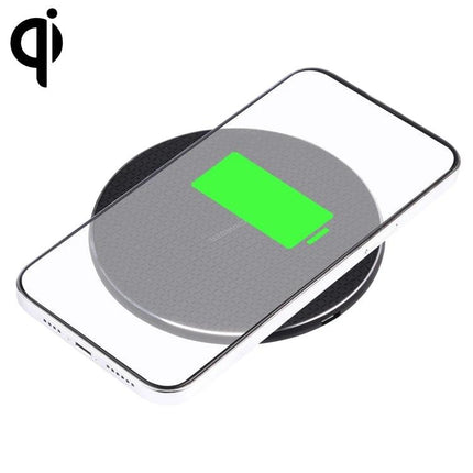 Q25 Plaid Pattern 15W Desktop Metal Round Qi Wireless Charger slim metal Qi pad with phone charging, LED indicator, portable 101x101x6.6mm