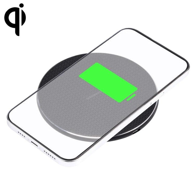 Q25 Plaid Pattern 15W Desktop Metal Round Qi Wireless Charger slim metal Qi pad with phone charging, LED indicator, portable 101x101x6.6mm